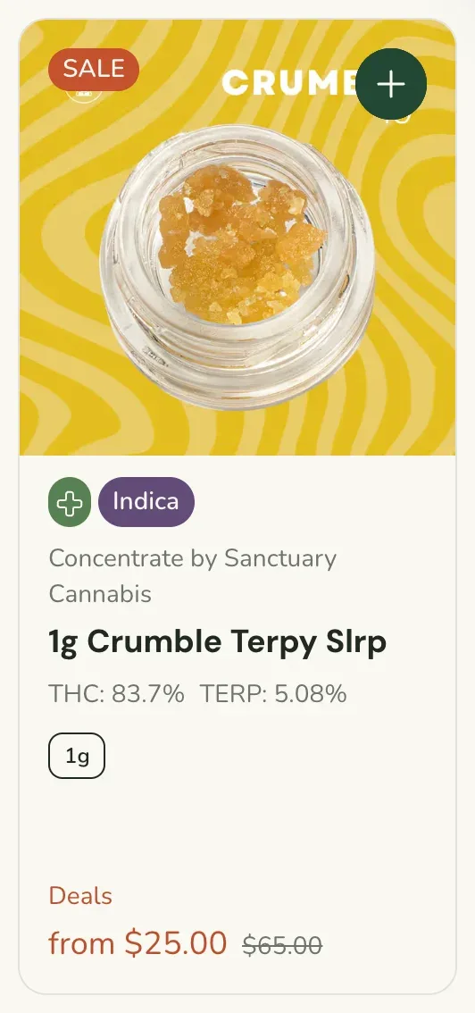 Sanctuary Cannabis: 1g Crumble Terpy Slrp from $25.00, concentrates deal in Florida