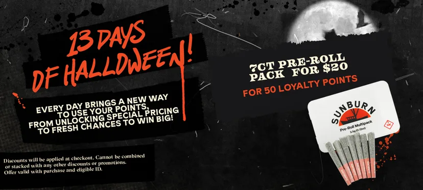 Sunburn: 13 Days of Halloween - 7ct Pre-Roll Pack for $20, oferta de prerrollados en Florida