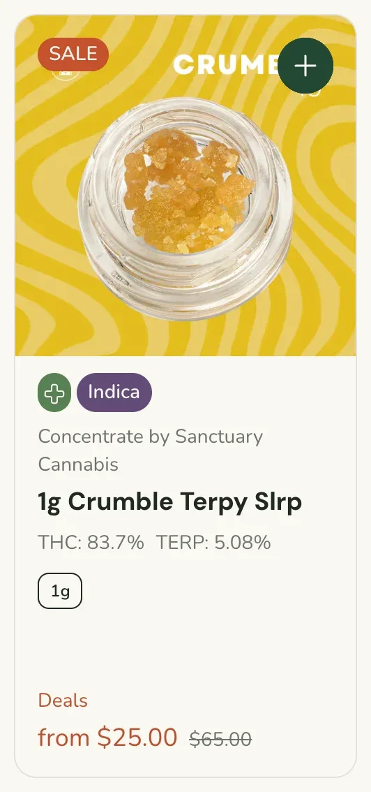 Sanctuary Cannabis: 1g Crumble Terpy Slrp, concentrates deal in Florida