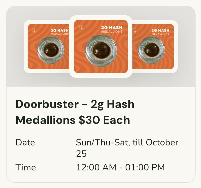 Sanctuary Cannabis: Doorbuster - 2g Hash Medallions $30 Each, concentrates deal in Florida