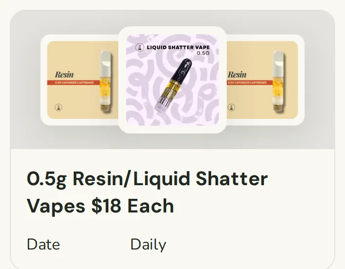 Sanctuary Cannabis: 0.5g Resin/Liquid Shatter Vapes $18 Each, oferta de vapeadores en Florida