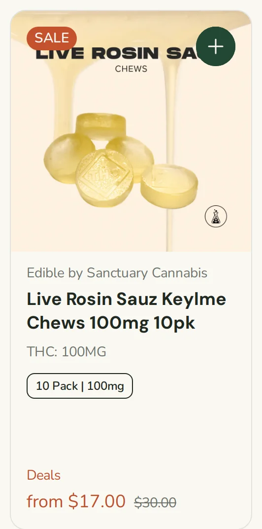 Sanctuary Cannabis: Live Rosin Sauz Keylme Chews 100mg 10pk