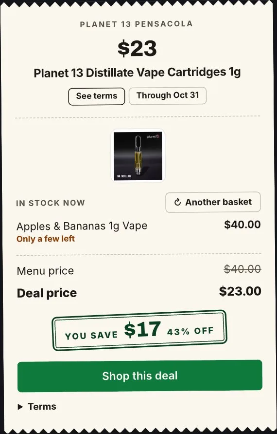Planet 13: Distillate Vape Cartridges 1g - $23, vapes deal in Florida