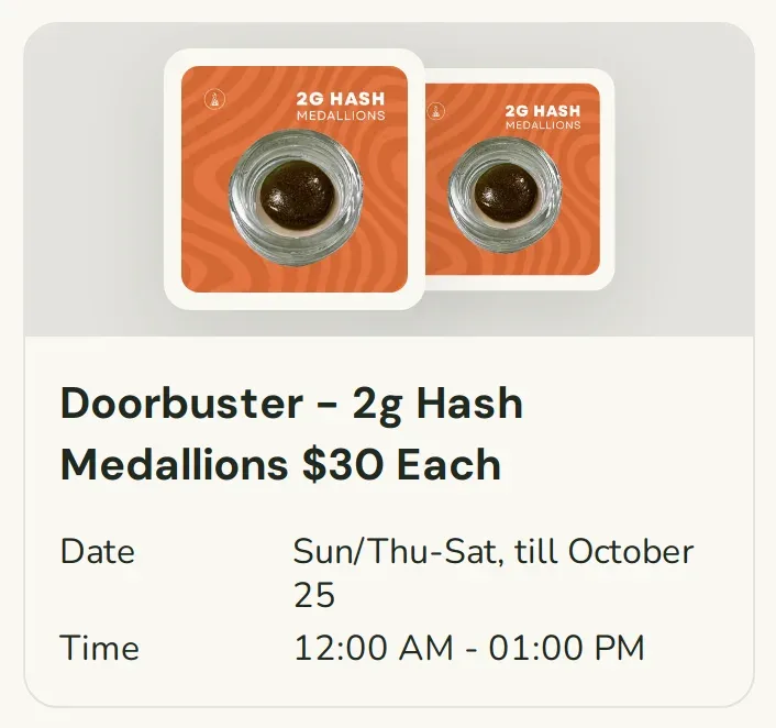Sanctuary Cannabis: Doorbuster – 2g Hash Medallions $30 Each, concentrates deal in Florida