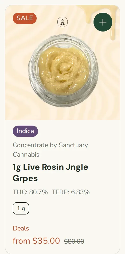 Sanctuary Cannabis: 1g Live Rosin Jungle Grapes from $35.00, concentrates deal in Florida