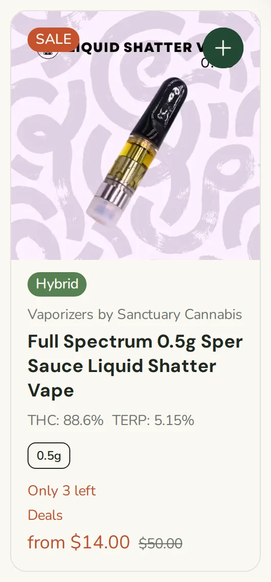 Sanctuary Cannabis: Full Spectrum 0.5g Sper Sauce Liquid Shatter Vape