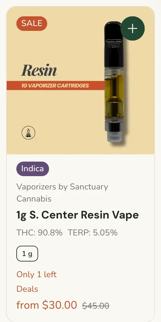 Sanctuary Cannabis: 1g S. Center Resin Vape from $30.00, vapes deal in Florida