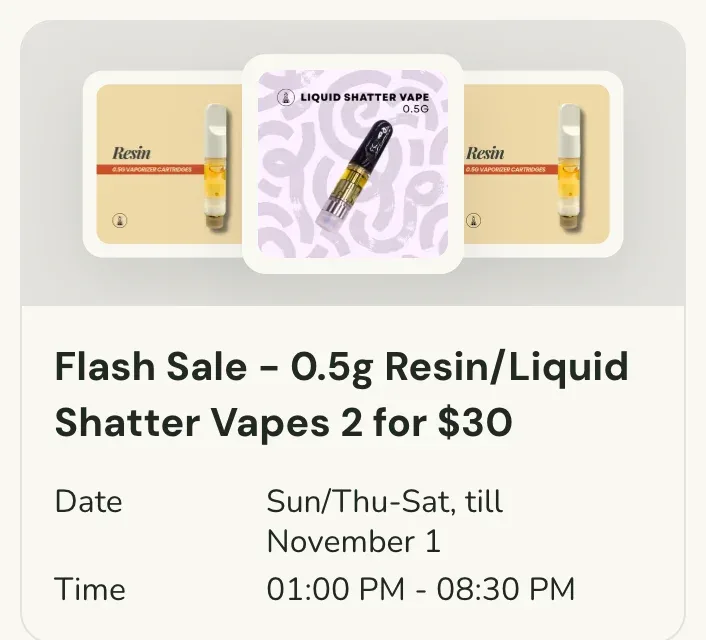 Sanctuary Cannabis: 0.5g Resin/Liquid Shatter Vapes 2 for $30 in Florida