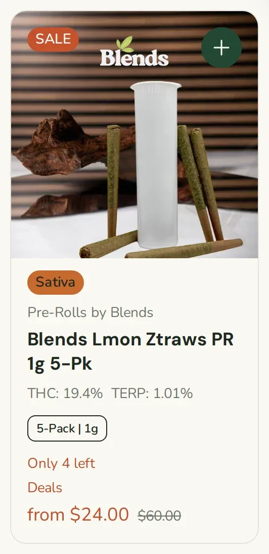 Sanctuary Cannabis: Blends Lmon Ztraws PR 1g 5-Pk, pre-rolls deal in Florida