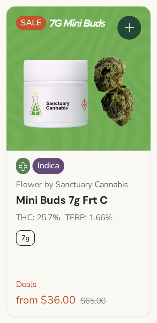 Sanctuary Cannabis: 7G Mini Buds Frt C from $36.00