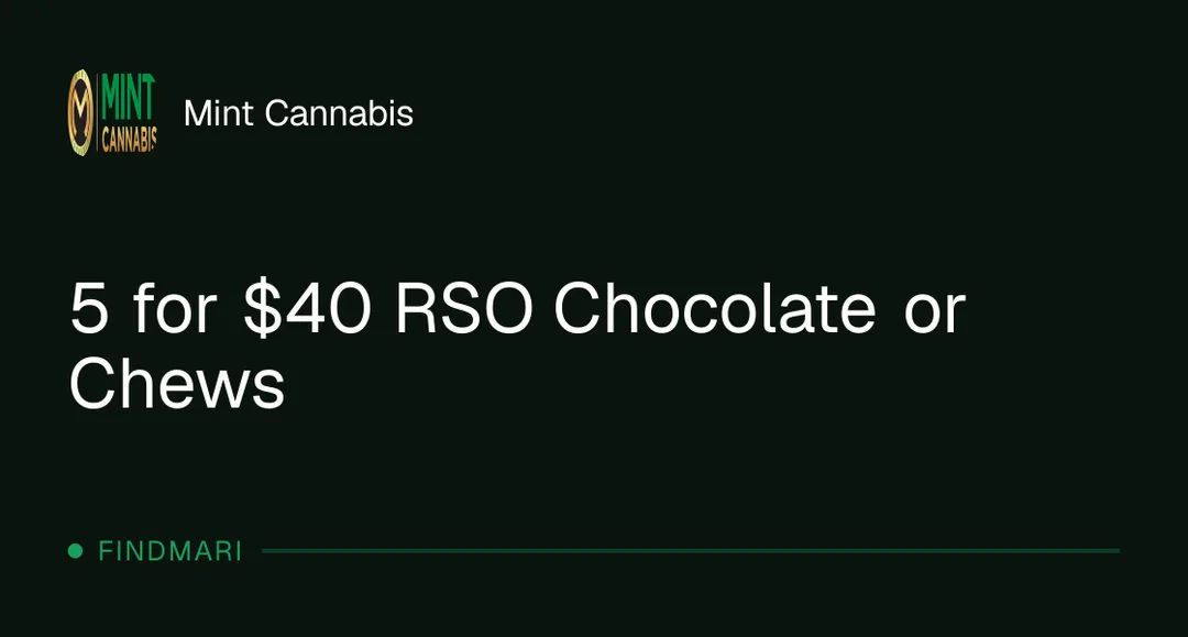 Mint Cannabis: 5 for $40 RSO Chocolate or Chews, edibles deal in Florida