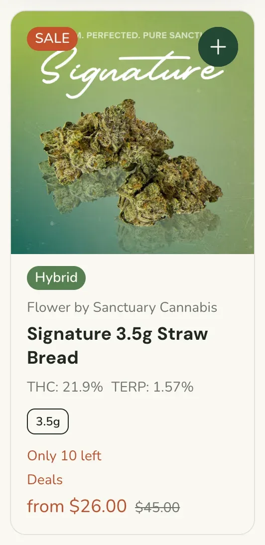 Sanctuary Cannabis: Signature 3.5g Straw Bread Hybrid - $26 (was $45), flower deal in Florida