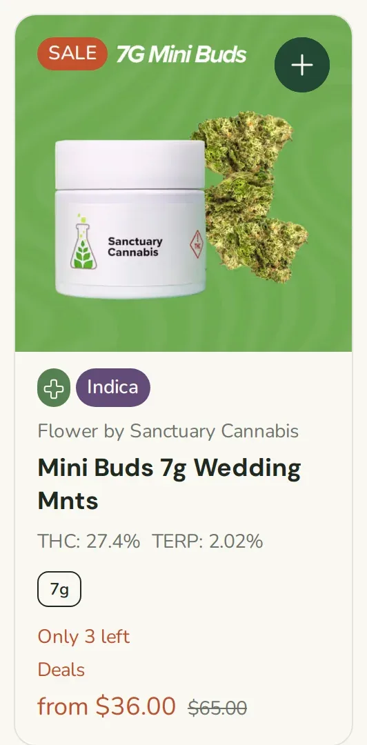 Sanctuary Cannabis: Mini Buds 7g Wedding Mnts, flower deal in Florida