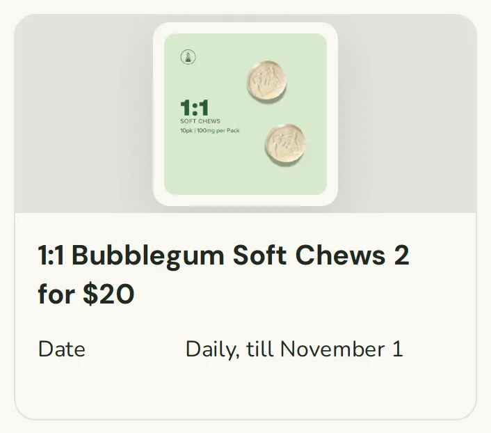 Sanctuary Cannabis: 1:1 Bubblegum Soft Chews 2 for $20, edibles deal in Florida