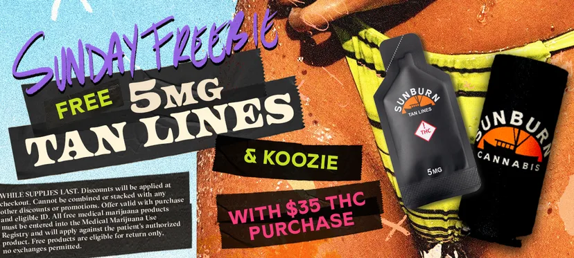 Sunburn: Free 5MG Tan Lines & Koozie with $35 THC Purchase in Florida