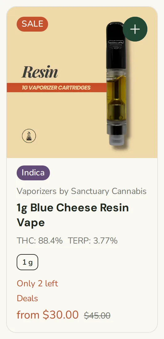 Sanctuary Cannabis: 1g Blue Cheese Resin Vape