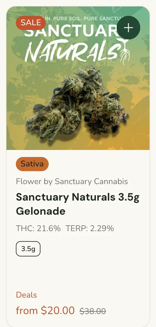 Sanctuary Cannabis: Sanctuary Naturals 3.5g Gelonade from $20.00, flower deal in Florida