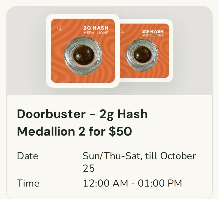 Sanctuary Cannabis: 2g Hash Medallion 2 for $50, concentrates deal in Florida