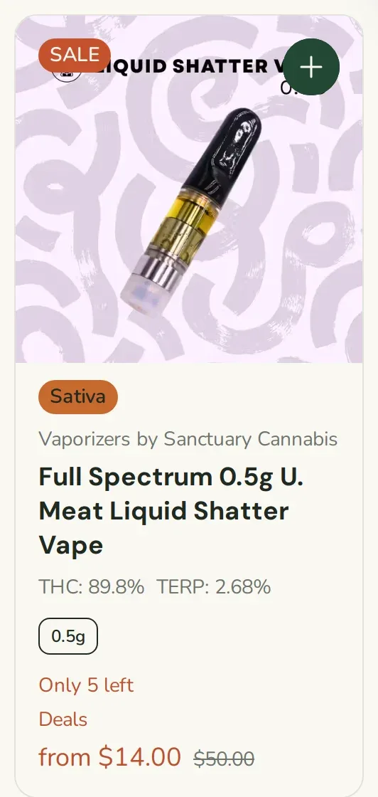 Sanctuary Cannabis: Full Spectrum 0.5g Meat Liquid Shatter Vape, vapes deal in Florida