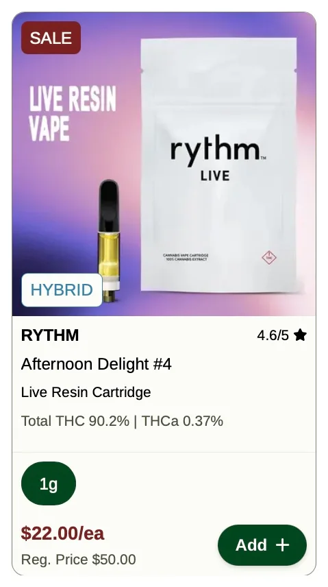 Rise: LIVE RESIN VAPE - Afternoon Delight #4, vapes deal in Florida