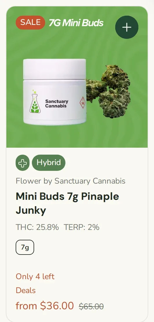 Sanctuary Cannabis: Mini Buds 7g Pineapple Junky from $36.00, flower deal in Florida