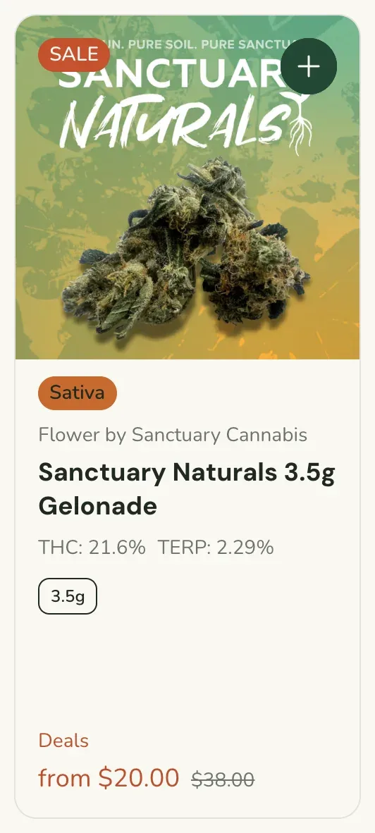 Sanctuary Cannabis: Sanctuary Naturals 3.5g Gelonade from $20.00, flower deal in Florida