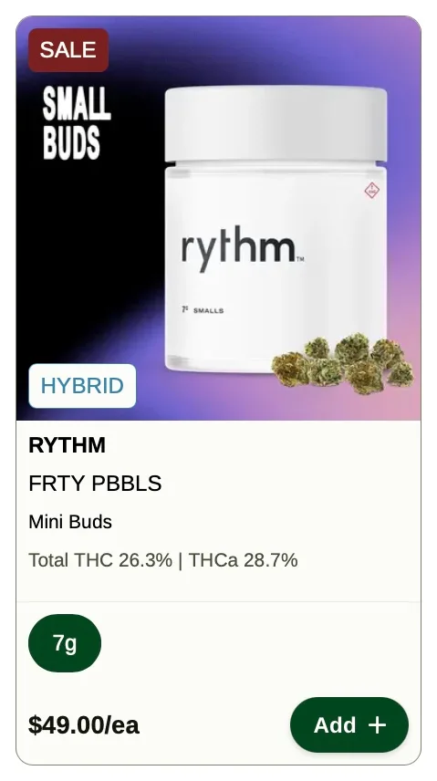 Rise: Rythm Forty Pebbles Small Buds Hybrid - $49, flower deal in Florida