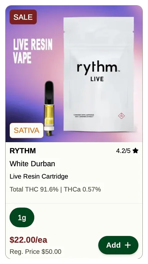 Rise: Live Resin Vape Sale - White Durban, vapes deal in Florida