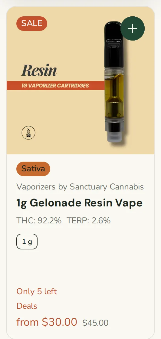 Sanctuary Cannabis: 1g Gelonade Resin Vape, vapes deal in Florida