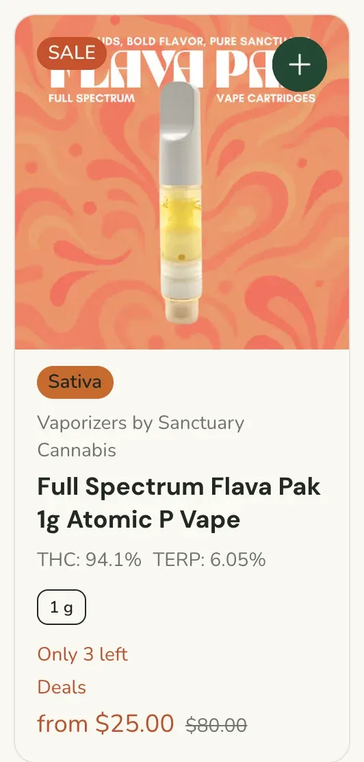 Sanctuary Cannabis: Full Spectrum Flava Pak 1g Atomic P Vape from $25.00, vapes deal in Florida