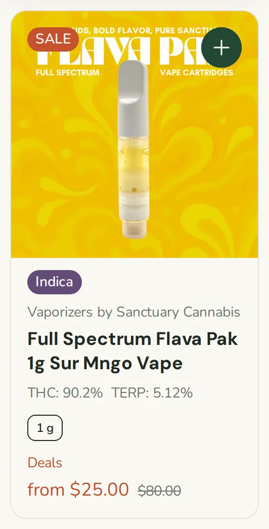 Sanctuary Cannabis: Full Spectrum Flava Pak 1g Sur Mngo Vape