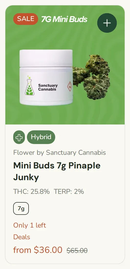 Sanctuary Cannabis: 7G Mini Buds Pineapple Junky - Save $29, flower deal in Florida