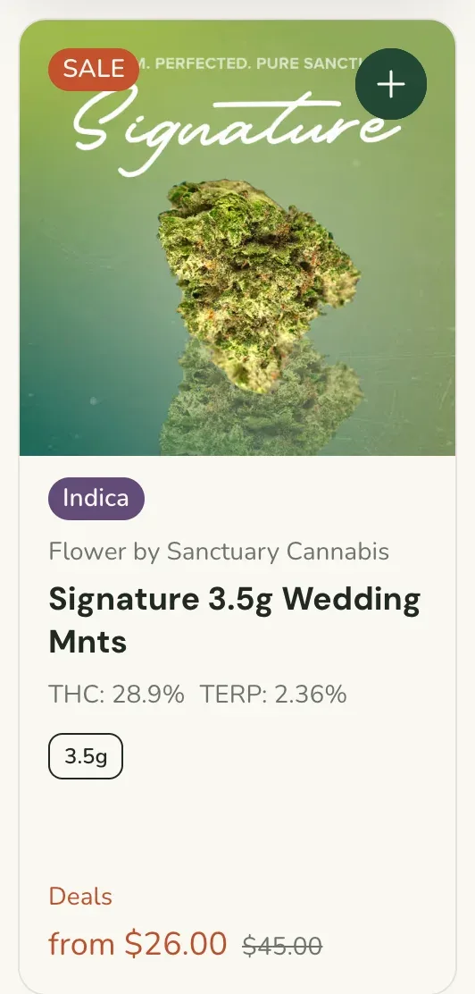 Sanctuary Cannabis: Signature 3.5g Wedding Mnts, flower deal in Florida
