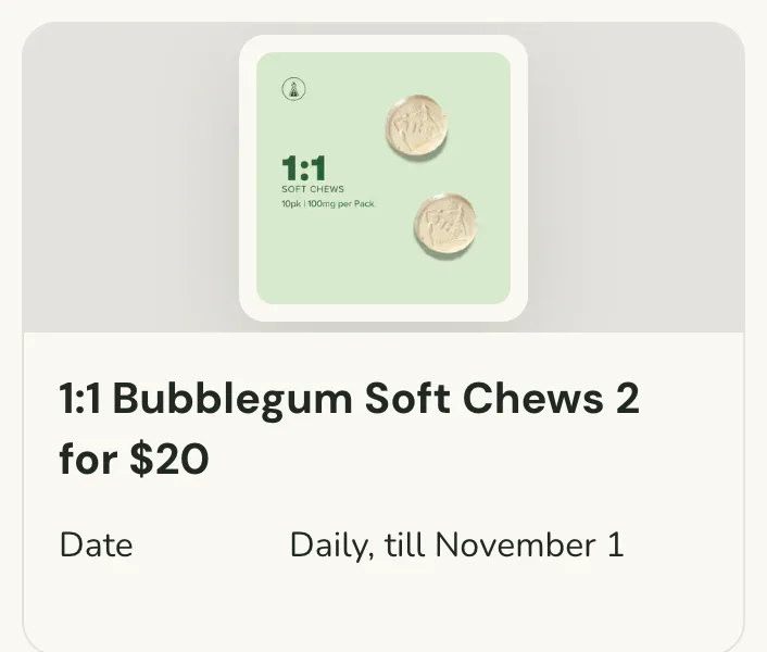 Sanctuary Cannabis: 1:1 Bubblegum Soft Chews 2 for $20, edibles deal in Florida