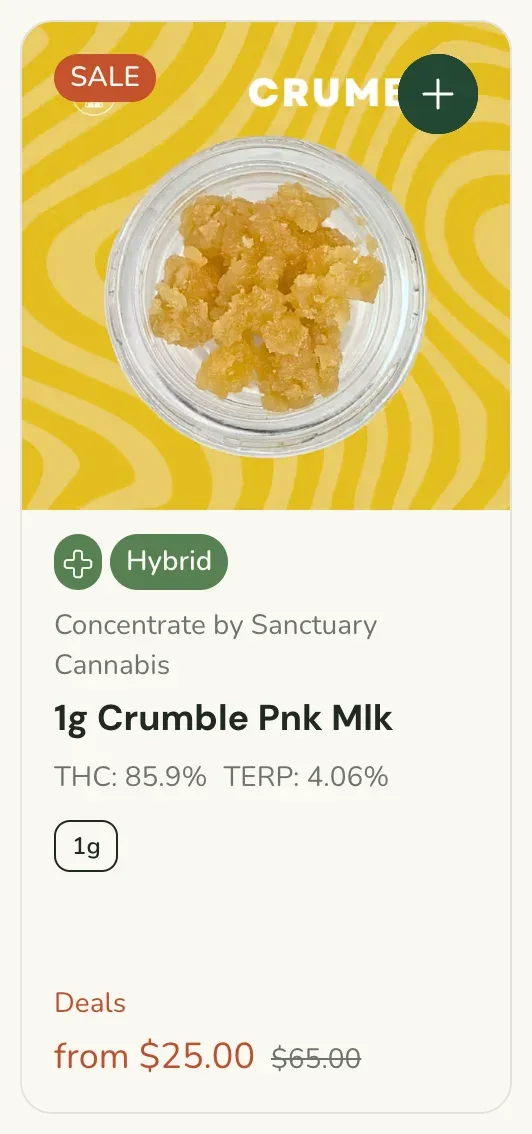 Sanctuary Cannabis: 1g Crumble Pnk Mlk from $25.00, concentrates deal in Florida