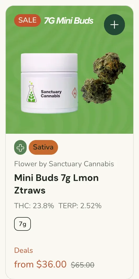 Sanctuary Cannabis: 7G Mini Buds Lmon Ztraws, flower deal in Florida