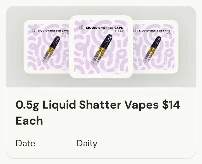 Sanctuary Cannabis: 0.5g Liquid Shatter Vapes $14 Each, oferta de vapeadores en Florida