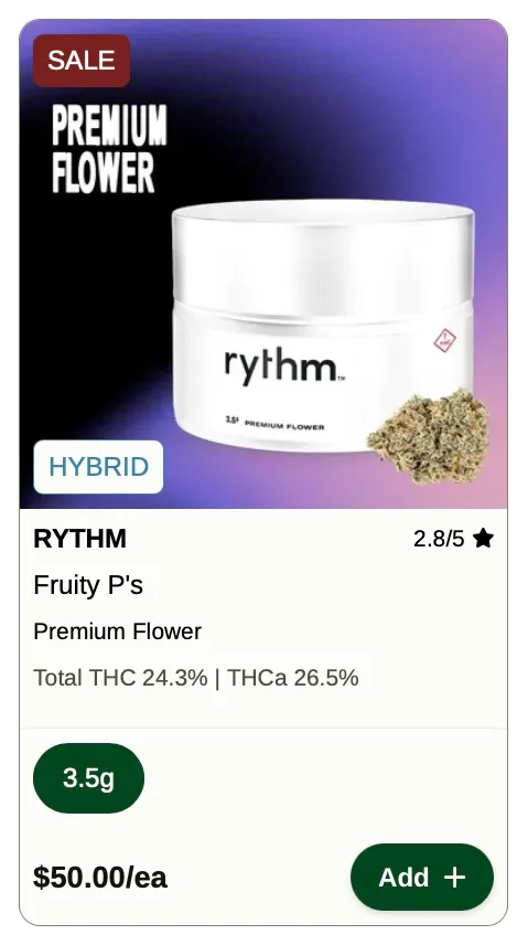 Rise: RYTHM Premium Flower - Fruity P's Hybrid in Florida