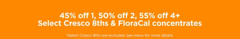 Sunnyside: 45% off 1, 50% off 2, 55% off 4+ Select Cresco 8ths & FloraCal concentrates, flower deal in Florida