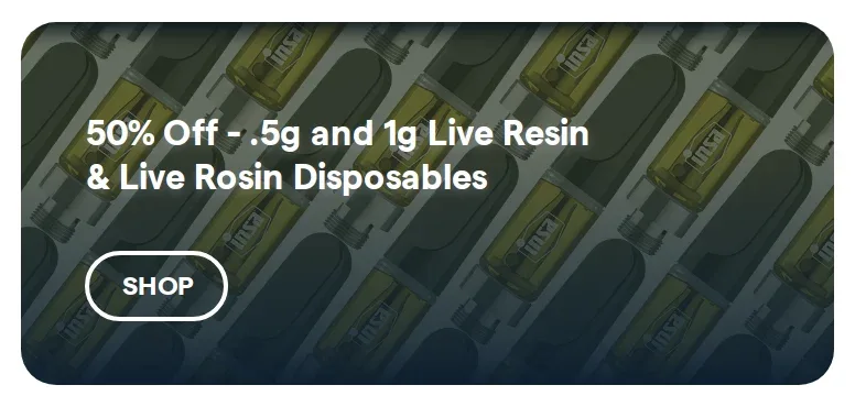 Insa: 50% Off .5g and 1g Live Resin & Live Rosin Disposables, oferta de vapeadores en Florida