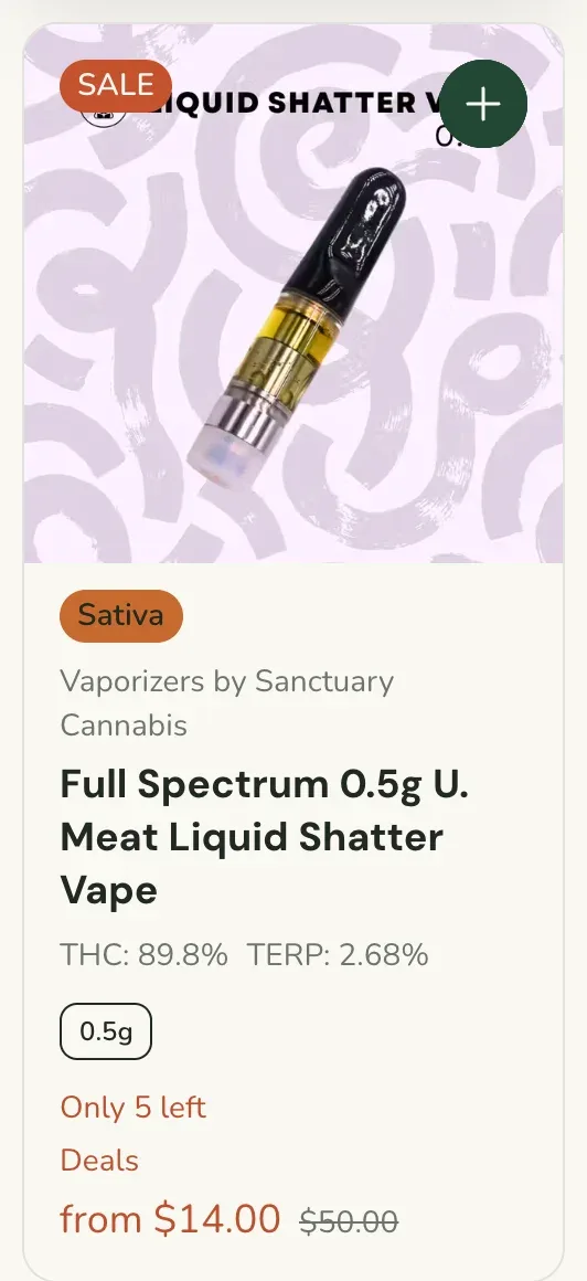 Sanctuary Cannabis: Full Spectrum 0.5g U. Meat Liquid Shatter Vape, vapes deal in Florida