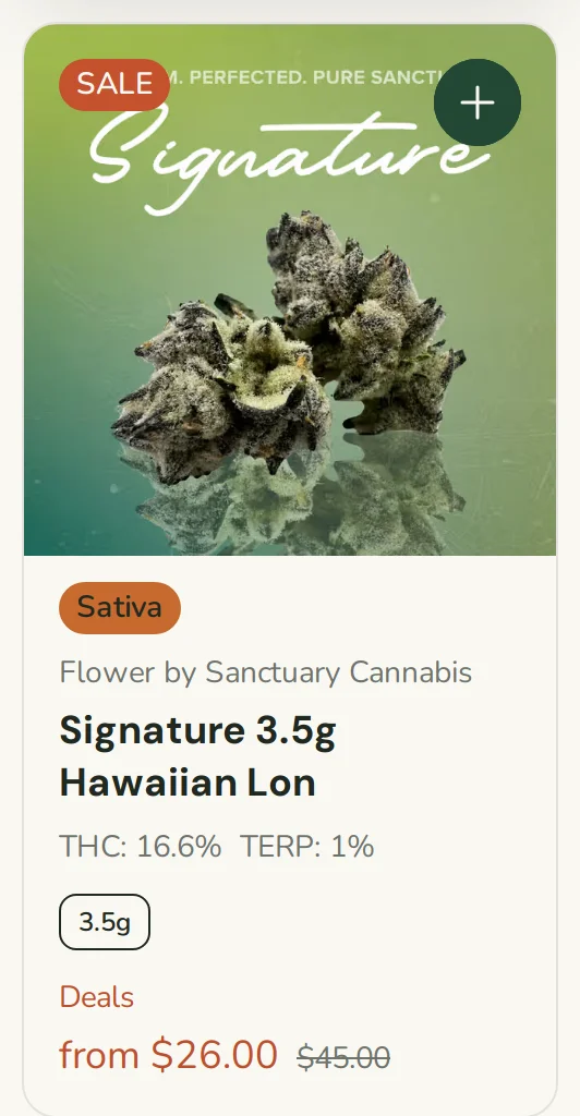 Sanctuary Cannabis: Signature 3.5g Hawaiian Lon - Now $26.00