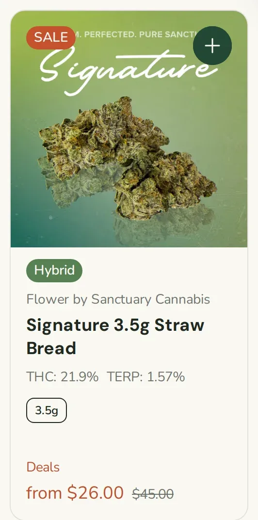 Sanctuary Cannabis: Signature 3.5g Straw Bread Hybrid — Now $26, flower deal in Florida