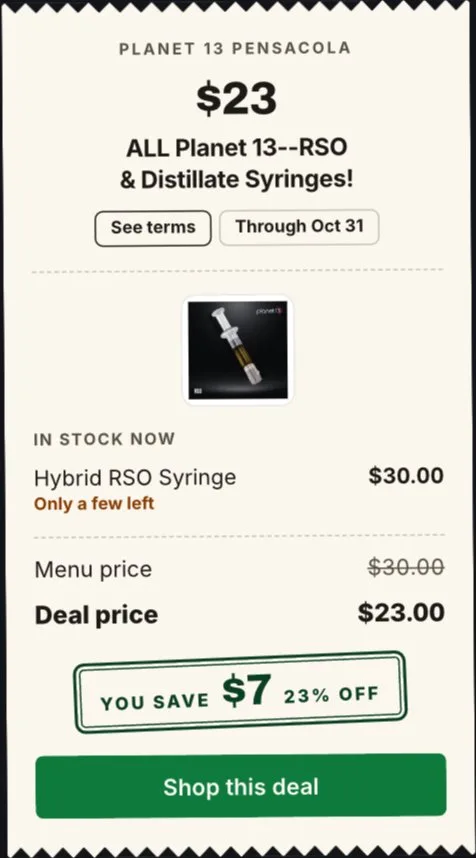 Planet 13: ALL Planet 13 RSO & Distillate Syringes $23, concentrates deal in Florida