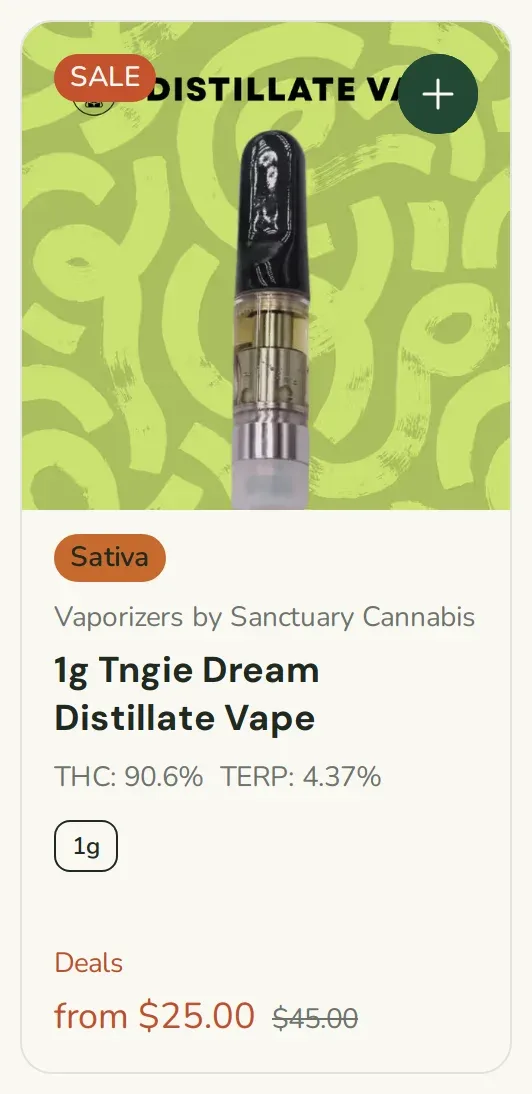 Sanctuary Cannabis: 1g Tngie Dream Distillate Vape