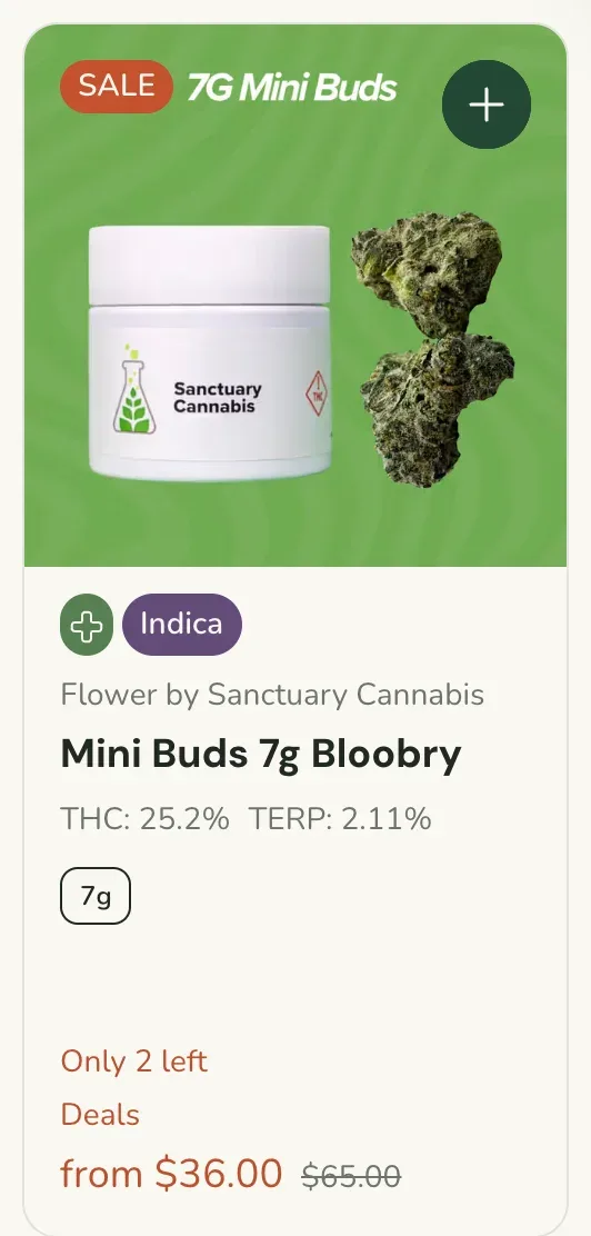 Sanctuary Cannabis: Mini Buds 7g Bloobry - Save $29, flower deal in Florida