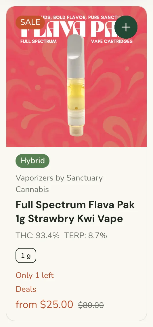 Sanctuary Cannabis: Full Spectrum Flava Pak 1g Strawberry Kiwi Vape