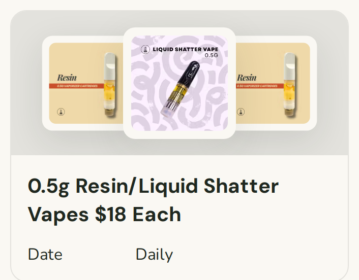 Sanctuary Cannabis: 0.5g Resin/Liquid Shatter Vapes $18 Each