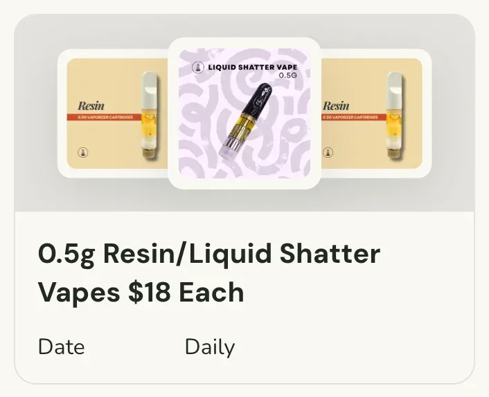 Sanctuary Cannabis: 0.5g Resin/Liquid Shatter Vapes $18 Each in Florida