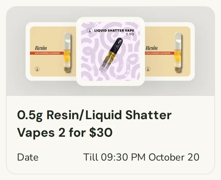 Sanctuary Cannabis: 0.5g Resin/Liquid Shatter Vapes 2 for $30